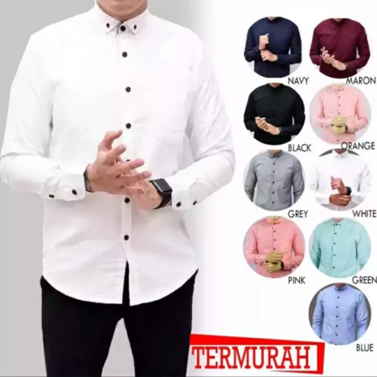 kemeja pria lengan panjang premium distro baju motif surfing flanel polos formal casual kasual,Kemeja Polos Katun Kerja Kantor Formal Lengan