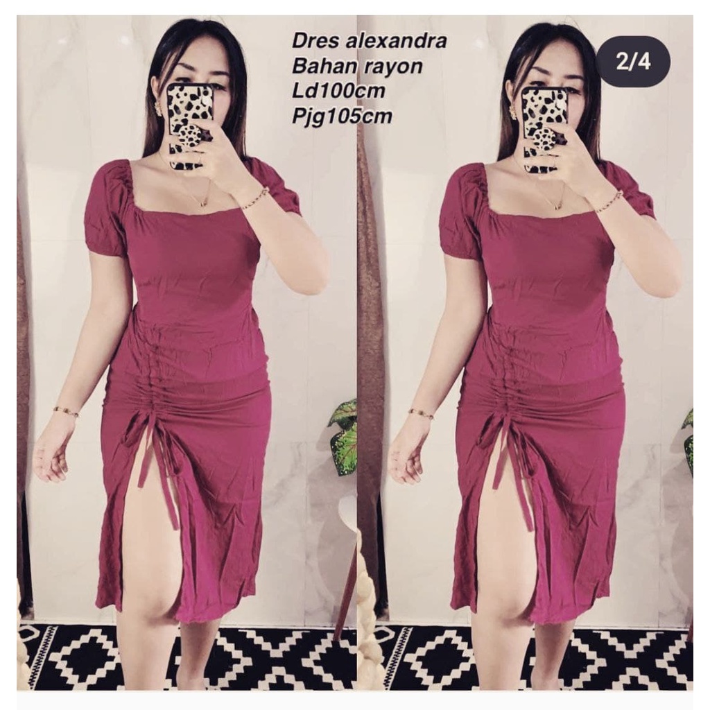 Dress Alexandra Alexsandra Midi Korean Style Sexy Bodycon