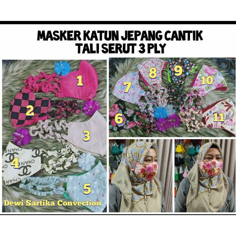 masker fashion hijab katun serut