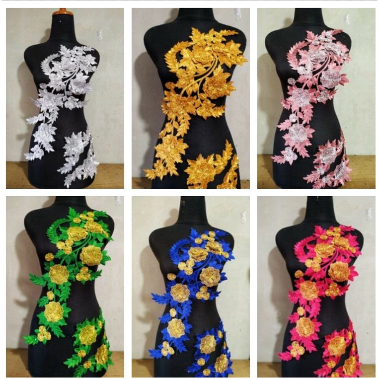 OlehOlehGarut09 Bordir Renda Tempel Dada Tasik Tifany Lace Patch Embroidery Silver Gold Merah Fanta 