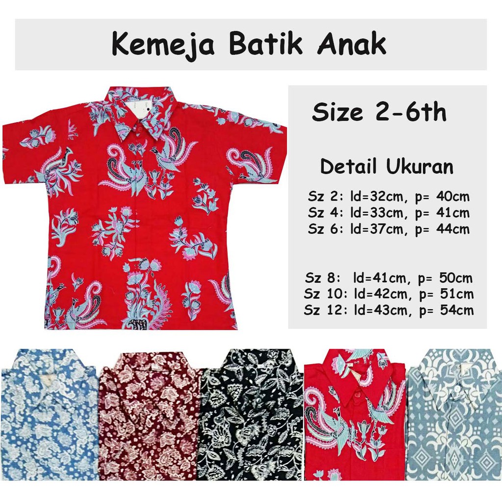 Kemeja Batik Size 2 - 12T Kemeja Batik Anak Kids Cowok cowo Bahan Katun Halus Atasan baju kondangan 2 4 8 10 12 tahun