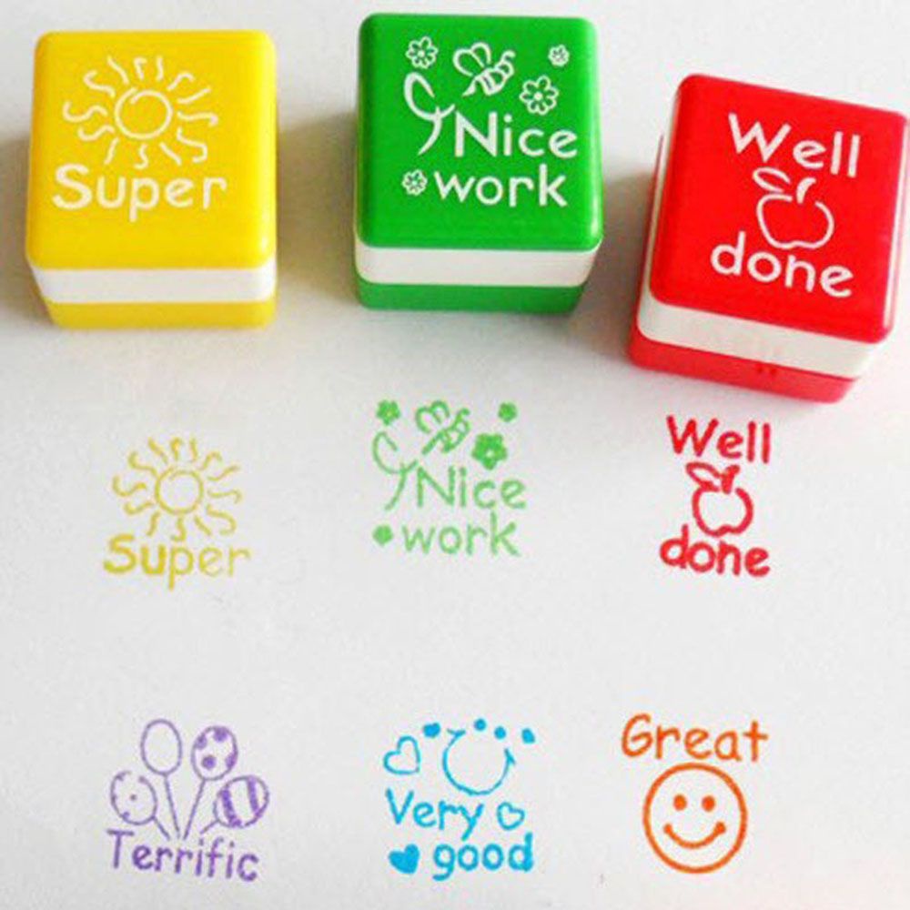 ELEGANT Gift Carved Stamps Diary Kids Reward Praise Teachers Self Inking Stampers Scrapbooking Cute for Student 6pcs/set School Supplies Cartoon Motivation Sticker