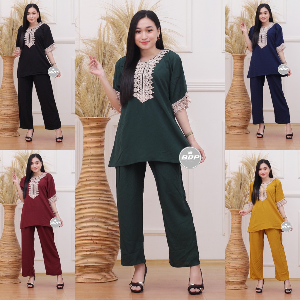 TERBARU | SETELAN BAJU TIDUR PIYAMA ARAB RENDA | SETELAN CP RENDA