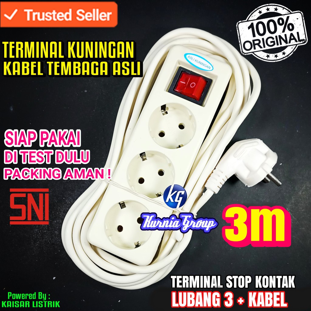 TERMINAL STOP KONTAK LUBANG 3 + KABEL 3 METER ROLL COLOKAN LISTRIK CABANG JEK ISI 3 SOKET OUTLET 3M