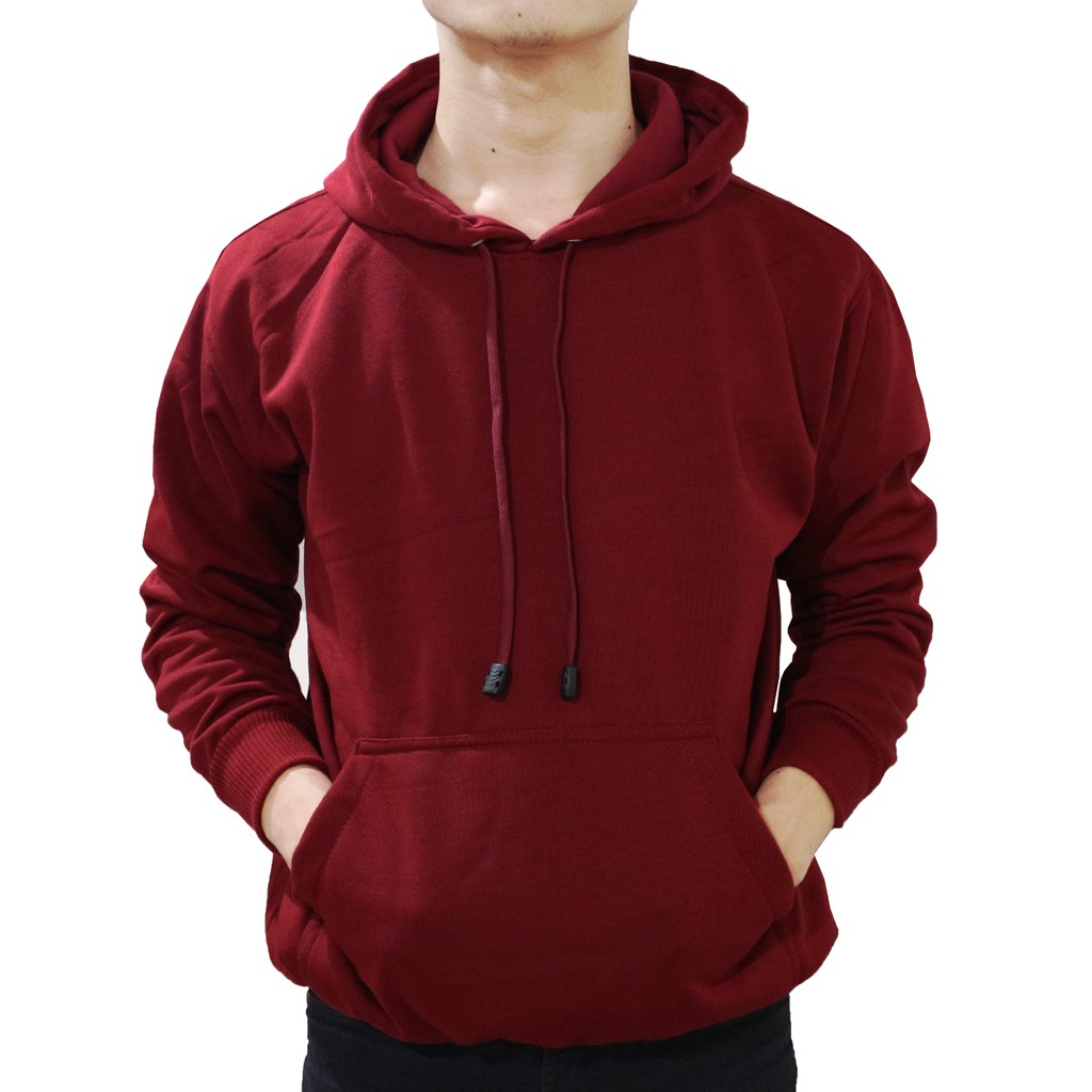 Jaket Polos Pria Cowok Hoodie Jumper Merah Maroon Red Maroon