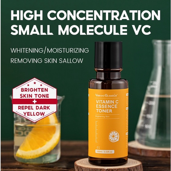 Original 100% VIBRANT GLAMOR Vitamin C Essence Toner Pemutih Hilangkan Pori Kerut Wajah