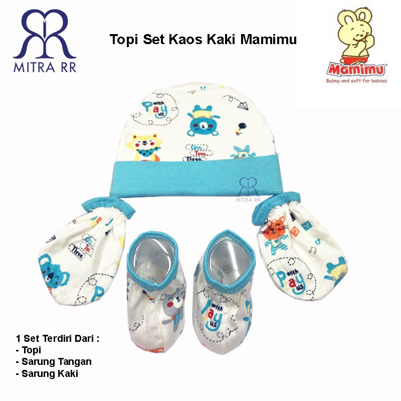 Mamimu Topi Set Sarung Tangan dan Sarung Kaki Halus Lembut 3 in 1 - Perlengkapan Bayi 0-3 Bulan