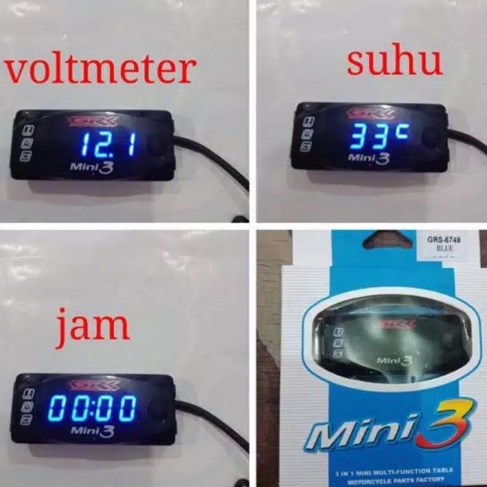 voltmeter 3in1 untuk pengukur aki jam digital suhu universal semua motor rizoma mini 3 volmeter cb w