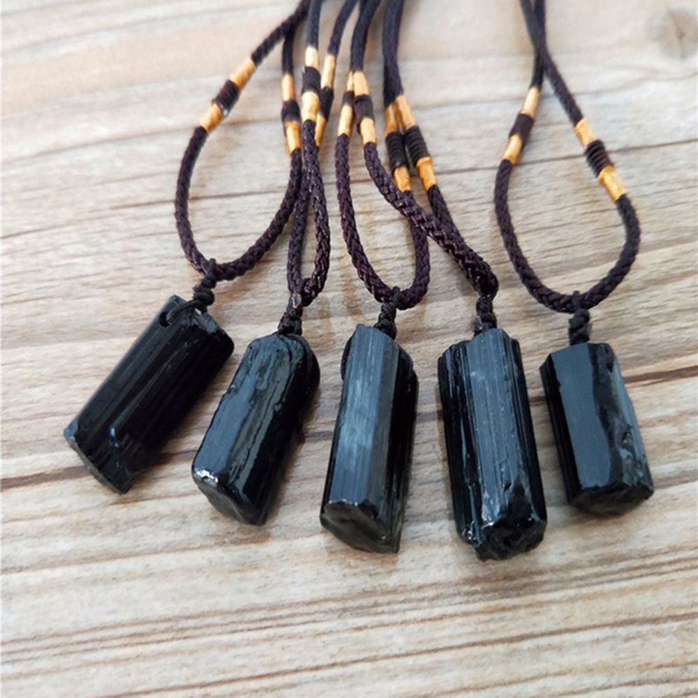 ROW Men Tourmaline Stone Pendant Black Specimen Necklace Women Healing Stone Energy Fashion Crystal Gem