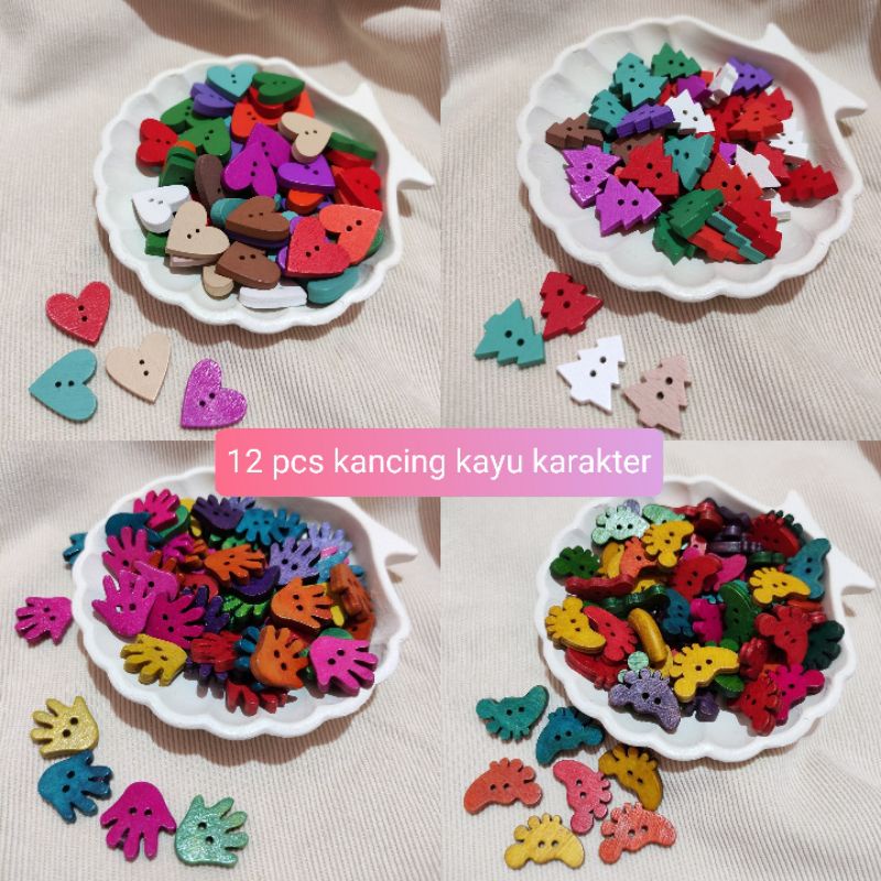 12pcs kancing  kayu karakter