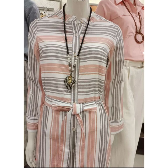 Novel mice - Gamis katun salur gray orange / salur dusty blue size L