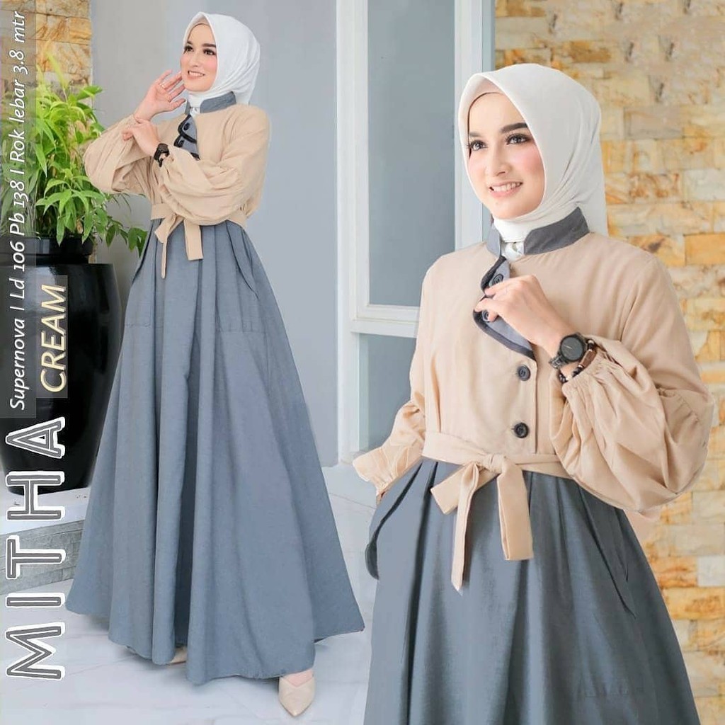 Mitha Long Dress Muslim / Gamis Remaja Terbaru / Baju Muslim Wanita / Long Dress Terbaru 2021