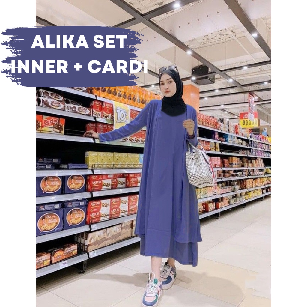 Arafa - Alika Set Inner Dress Tanpa Lengan dan Cardigan Lengan Panjang Iner Dress Wanita Kekinian