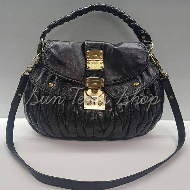 Authentic Miumiu Matelasse Coffer Black Lambskin Bag 