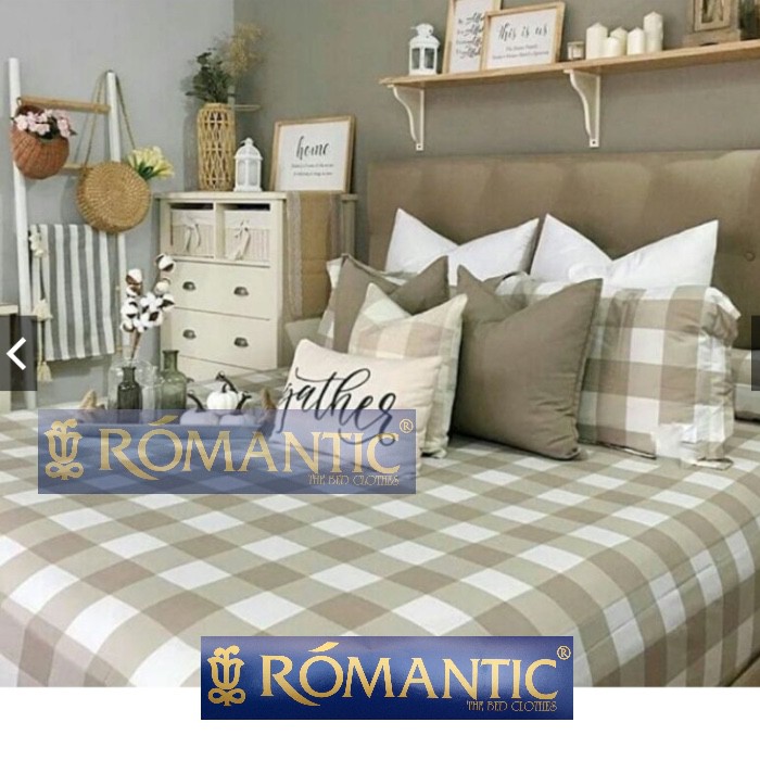 AESTHETIC KOREA Bedcover Sprei emily Khaki kotak pastel by ROMANTIC gingham cewe katun jepang lokal