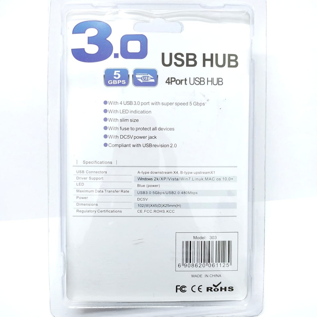 USB Hub 4 Port Ver 3.0 High Speed BLue LED - Panjang Kabel 1.2m / 4 port USB HUB 3,0 Kabel 1.2m