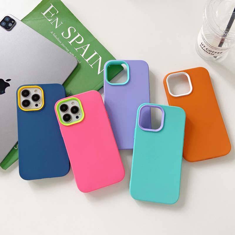 3 in 1 Soft Case Silikon Cair Tahan Benturan Cover Proteksi Lensa Belakang iPhone 11 12 13 Pro Max