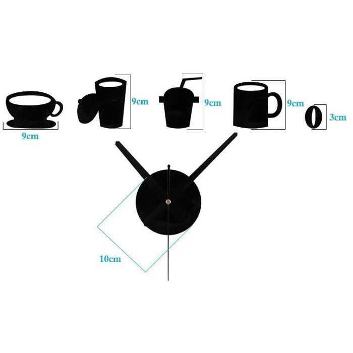 Taffware Jam Dinding DIY Giant Wall Clock Model Kopi Cafe - DIY-07 [Hitam]