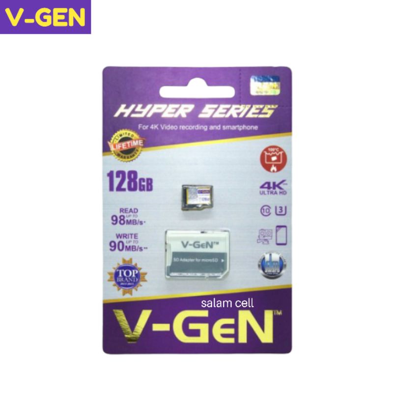 Memory Card MMC V-Gen 128GB Hyper Series UHS-1 U3 98MB Original Vgen Garansi Resmi