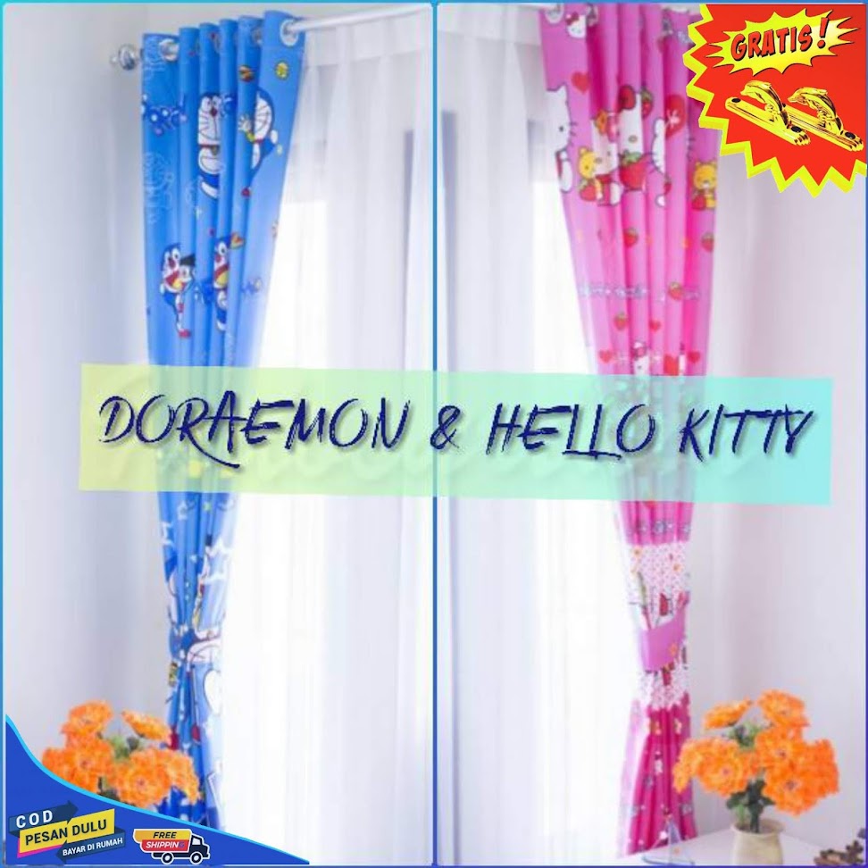 ⭕MODEL SMOKERING⭕-GORDEN JENDELA PINTU KARTUN DORAEMON BIRU MUDA LEBAR 140 CM TINGGI 210CM SMOKERING