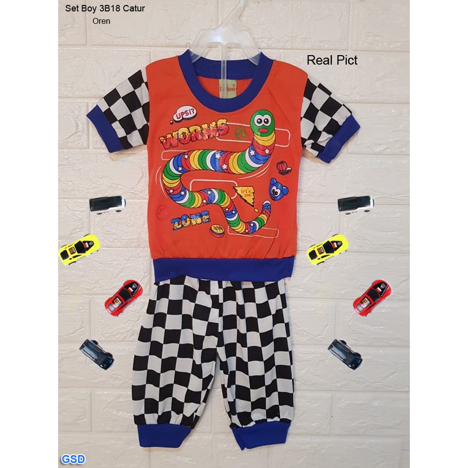 Set Boy 3b15 Catur/Setelan Anak Bayi 1thn Baju Celana Motif Kotak Catur/Baju Import Anak Bayi Murah