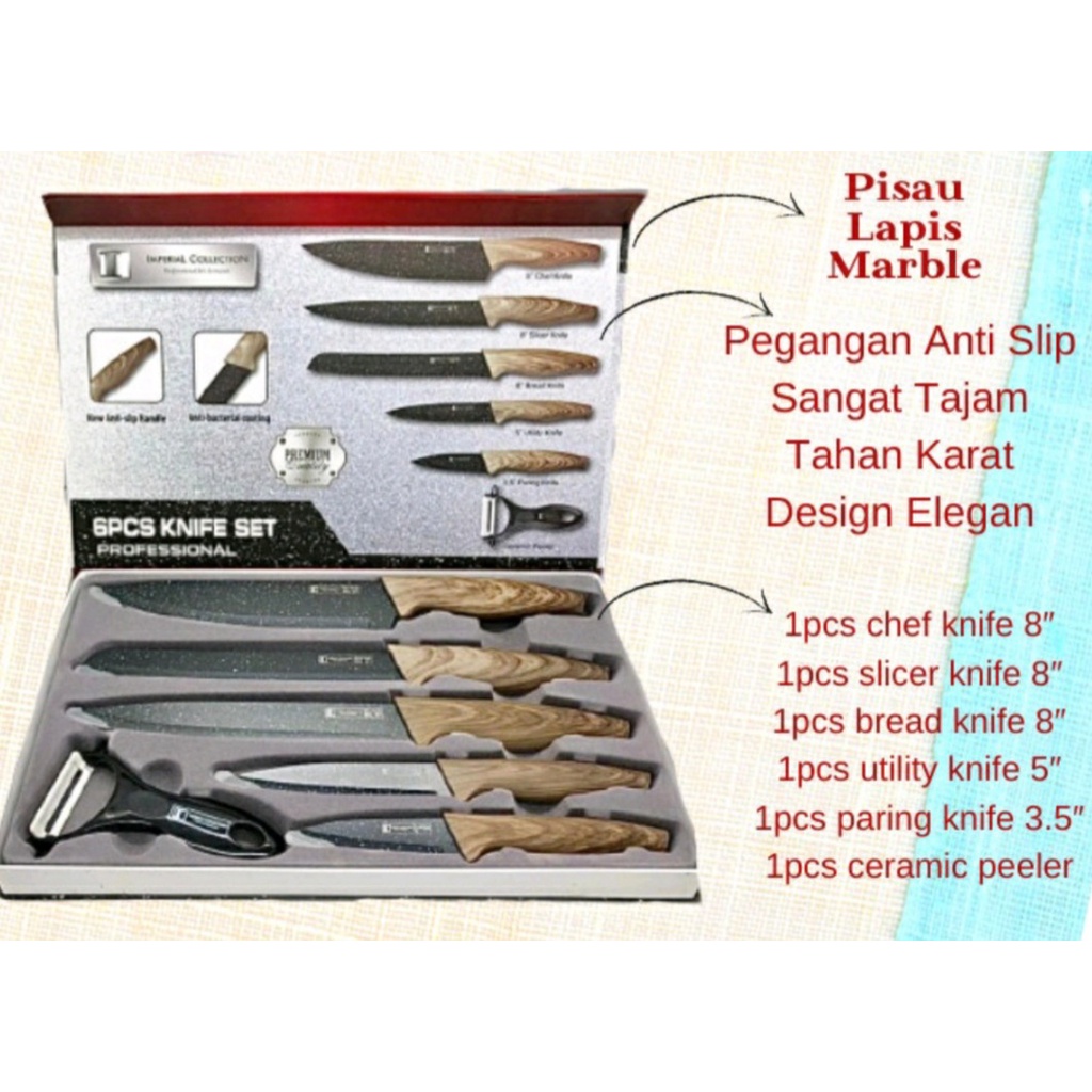 Pisau Dapur Black Marble knife Set 6 Pcs Imperial Collection