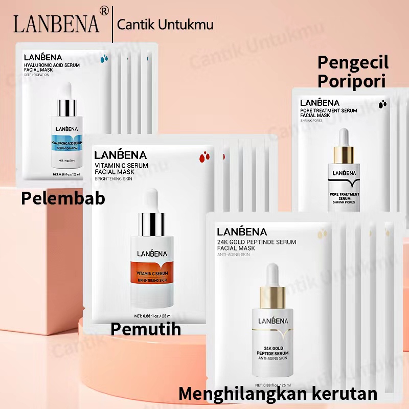 [Ori100%]LANBENA/Allphv Facial Masker Sheet Mask 24KGold Peptide VITAMIN C Pore Treatment  Hyaluronic Acid  Mask Brightening Moisturizing Nourishing Anti Aging kulit SERUM Essence Masker Wajah Skincare Perawatan Kecantikan 1PCS