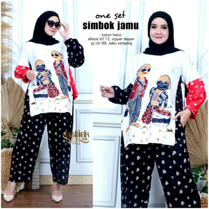 One Set Seling Jumputan Mbok Jampi Duo Setelan Baju Celana Batik Handmade Modern Cantik Baju Seragam