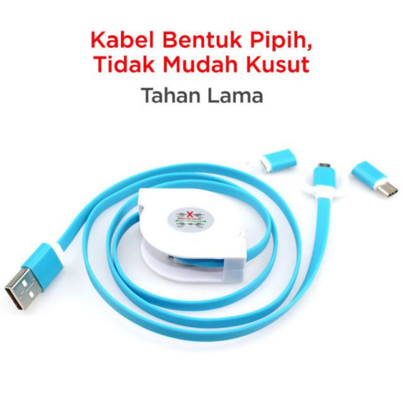 kabel charger kabel USB kabel data Multifungsi 3in1 kabel data tarik gulung 3in1 PASAR MURAH