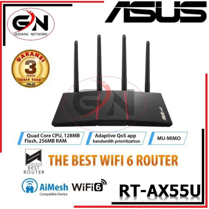 ASUS RT-AX55U WIFI 6 AX1800 WITH AIMESH AX 1800 / RT-AX55 AX1800 - 1 PACK