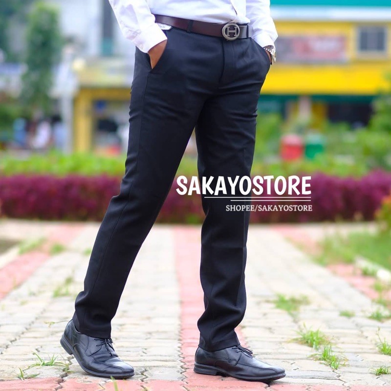 SAKAYO Celana Bahan Pria Formal Kerja Slimfit Abu Muda