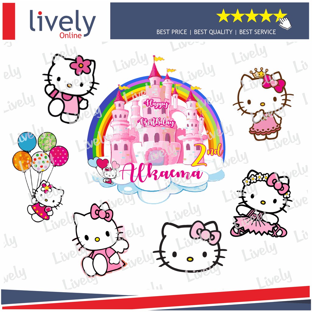 CUSTOM NAMA CAKE TOPPER KARAKTER HELLO KITTY 02 HIASAN KUE HBD HAPPY BIRTHDAY