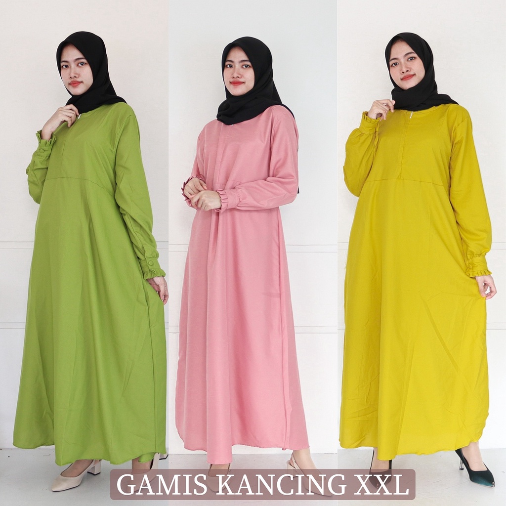 IZANY Gamis Maxy Lengan Kancing XXL POLOS Plain