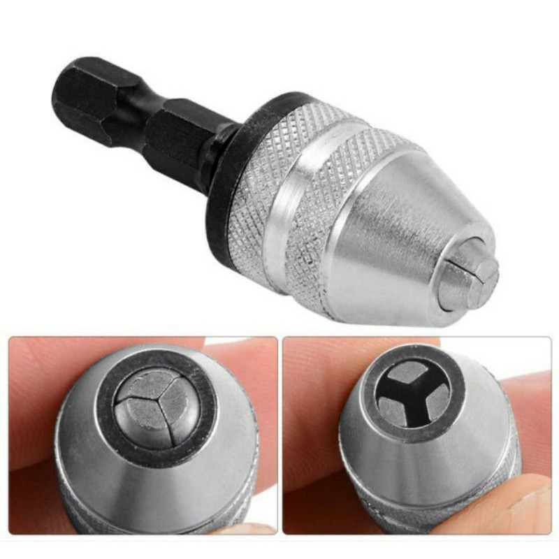 kepala bor mini untuk mata bor micro 0.3mm-6.5mm / hex shank keyless 1/4" / adapter bor