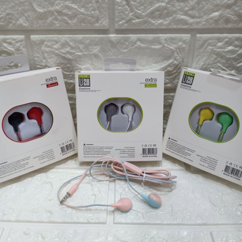 Handsfree/headset/earphone/hf U28 stereo suara super bass