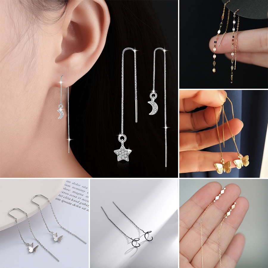 Anting Bentuk Lingkaran Geometris Butterfly Moon Star Gaya Korea Untuk Wanita