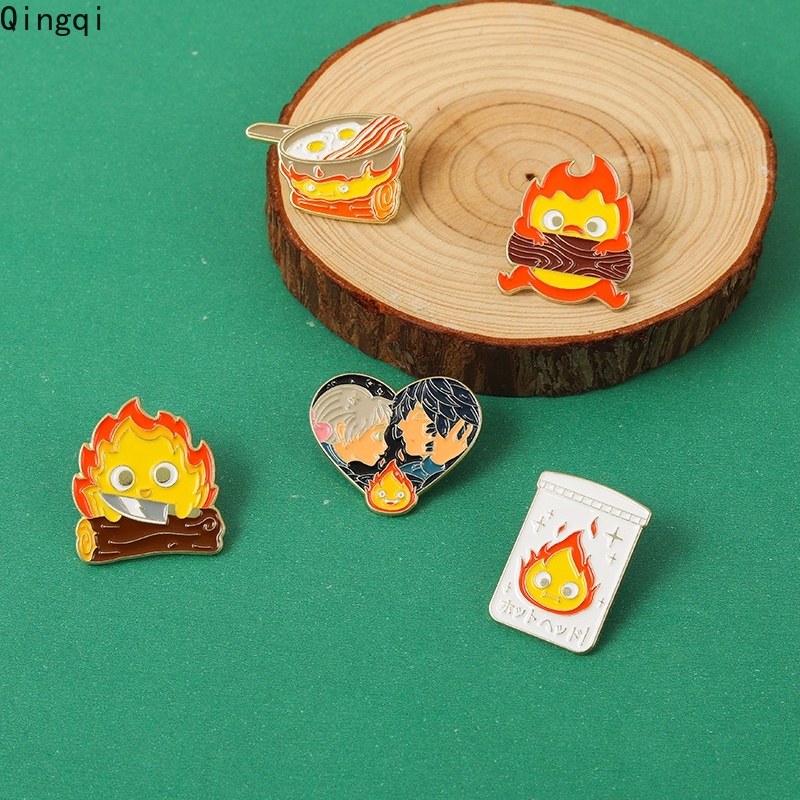 Bros Pin Enamel Desain Kartun Anime Demon Fire Castle Calcifer Untuk Fans