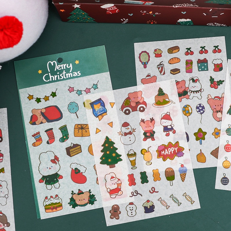 4 Lembar Stiker Desain Kartun Merry Christmas Lucu Untuk Dekorasi