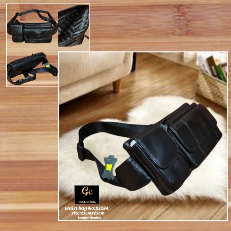 TAS PINGGANG PRIA KULIT ASLI GOLD CORAL ORIGINAL