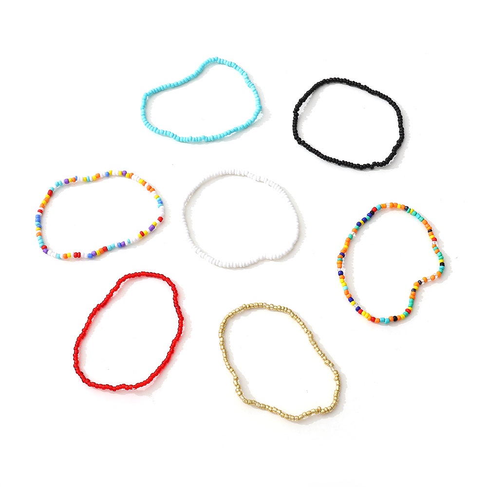 7pcs / set Gelang Kaki Rantai Manik-Manik Warna-Warni Handmade Gaya Bohemian retro Untuk Wanita