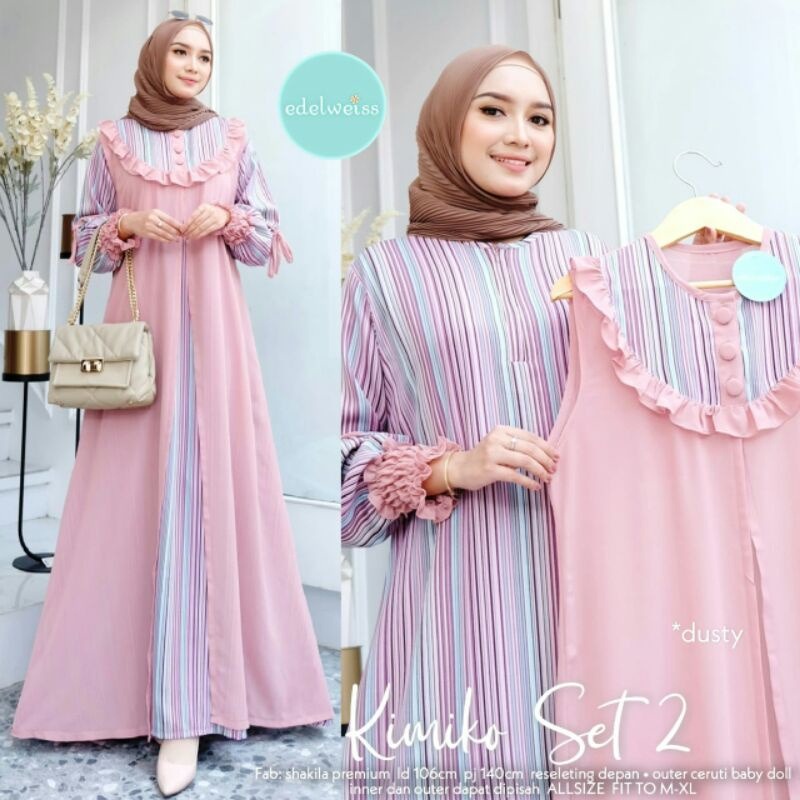 KIMIKO SET 2 MAXY SYAKILA MIX CERUTY Gamis Wanita Terbaru 2022 Lebaran Terlaris Gamis 2 in 1 Set Outer Dress Panjang Kondangan Wanita Modern