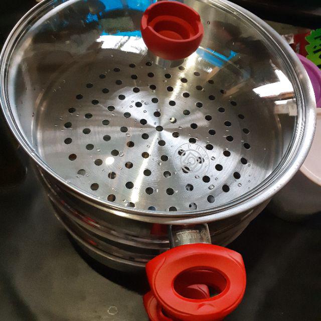Panci Susun 3 Supra Super Steamer 32 Cm Besar Stainless Steel Kukus Tingkat Masak Arisan Tutup Kaca