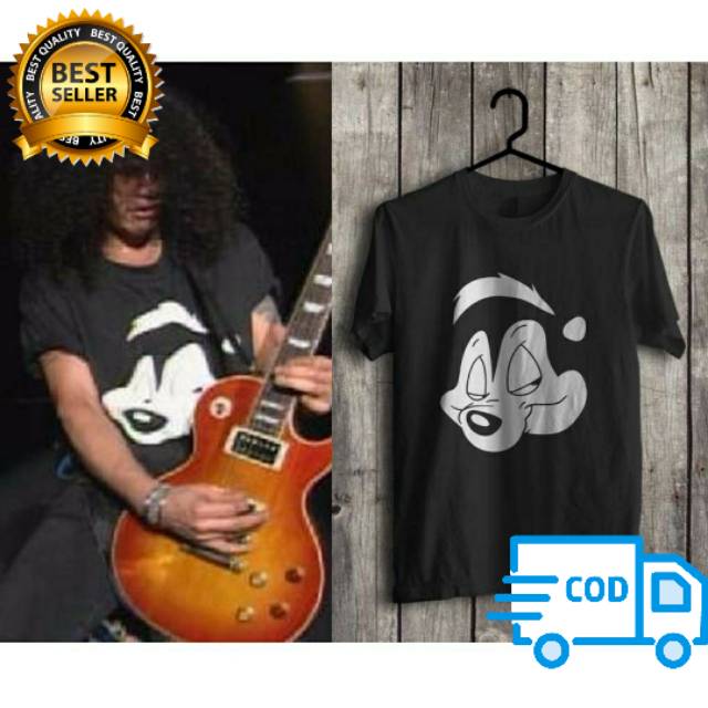 Kaos baju GUNS N ROSES SLASH PEPE LE PEW kartun musik rock jadul hitam BIG SIZE M - XXXXXL 2XL-3XL