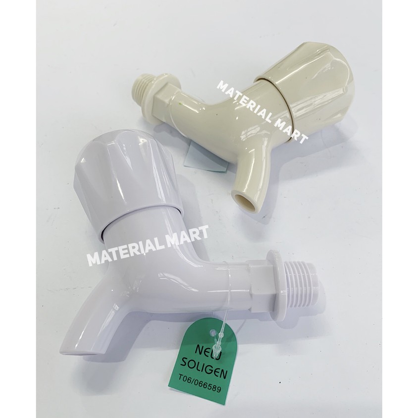 Kran Tembok Plastik New Soligen Asli | Keran Air PVC Belimbing Putar | Material Mart