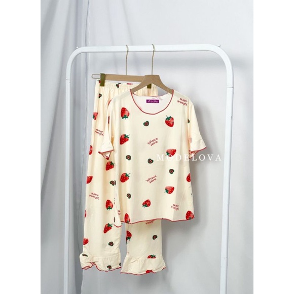 MDLV ~ Baju Tidur Strawberry Love CP Set Baju Tidur Dewasa Piyama Import Celana Panjang Fashion Import