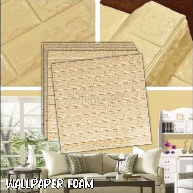 Wallpaper Dinding 3D Embossed Modern Foam Timbul Motif Batu Bata / Wall Sticker Dinding 3D Waterproof Brick / Wall Foam Dekorasi Dinding Kamar Rumah-BATA KUNING