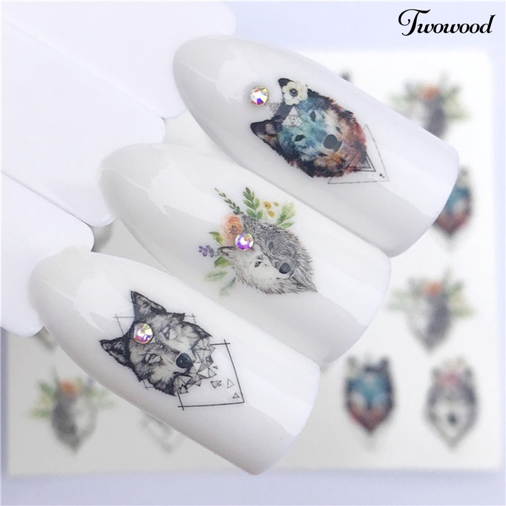 Twowood Stiker Kuku 2D Motif Rusa / Serigala Untuk Dekorasi Nail Art