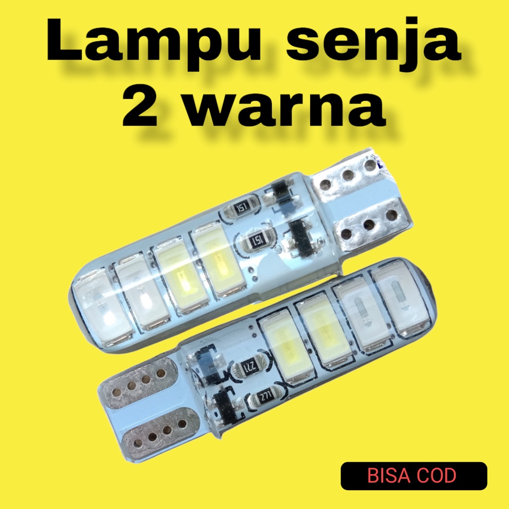 Lampu senja T10 8 led 2 warna 12 volt 24 volt  strobo kedip (PLASTIK)