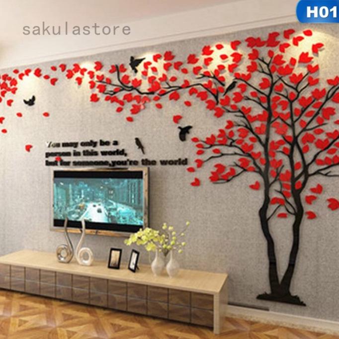 ] Stiker Dinding dengan Bahan Akrilik dan Gambar Pohon 3D Ukuran Besar