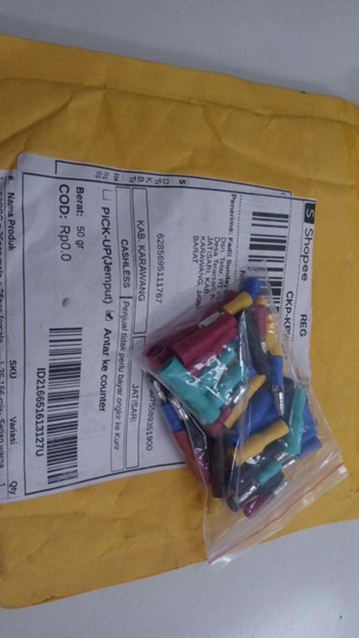 50pcs = 25pcs Male + 25pcs Female  Insulated Connector Crimp Bullet Terminal Untuk 22 ~ 16 Awg Wiring